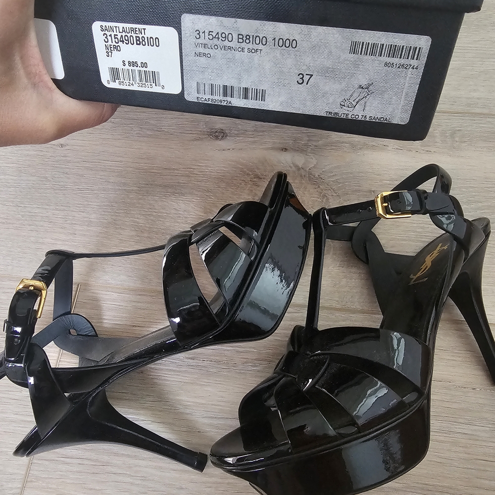 Saint Laurent Black Tribute Patent Leather Heels